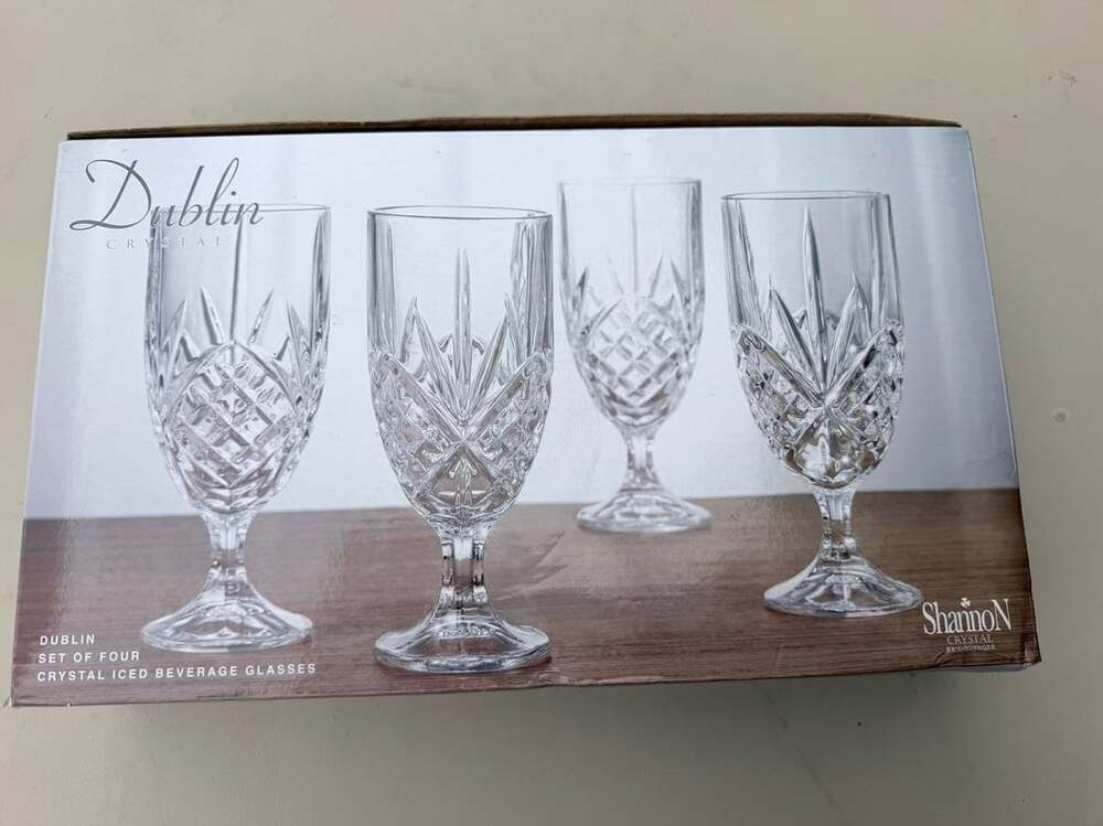 Shannon Crystal by Godinger Dublin Crystal Set of Four 14 oz Iced Beverage Glass